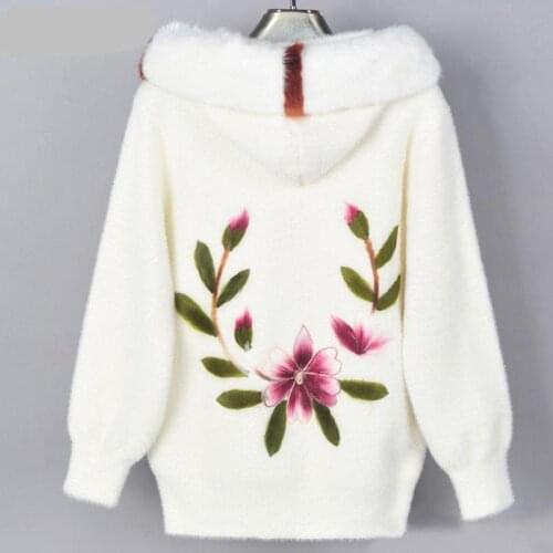 Casual womens jacket Imitation mink velvet coats short autumn and winter floral embroidery velvet knit cardigan jacket