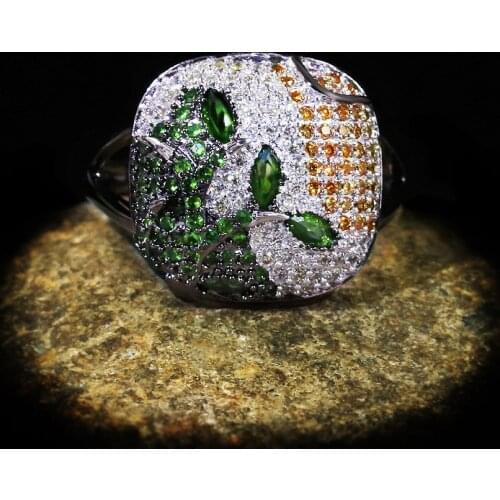 Luxury Emerald Champagne CZ Rings 925 Silver Ladies Wedding Band Ring Vintage Black Gold Elegant Trendy Italy Trendy Jewelry