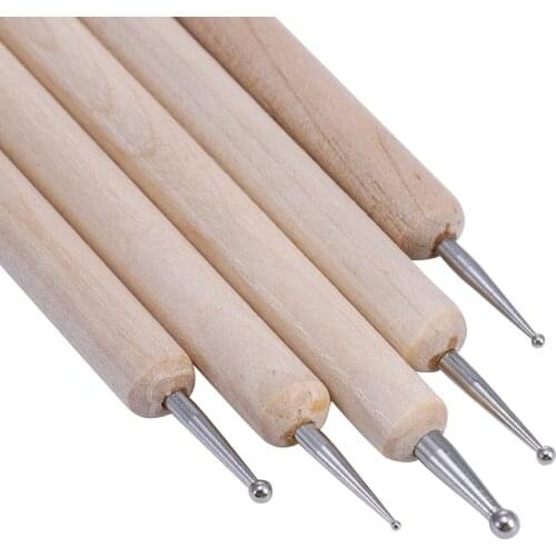 5Pcs 2 Way Wooden Nail Dotting Pen Professional Nail Point Pen Crystal Beads Nail Art Design Manicure Rhinestone Picker Tools
