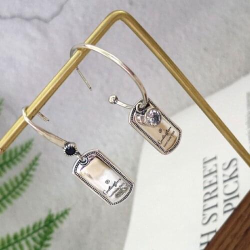 VENTFILLE 925 Sterling Silver Big Design Classic Earrings Female Senior Sense Asymmetrical Square English Letter Earrings Gift