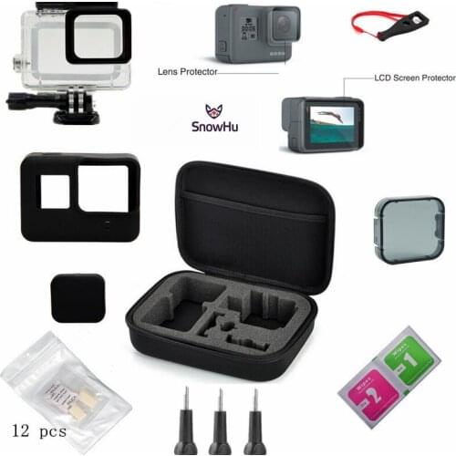 SnowHu for Go Pro Hero 7 6 5 Accessories Medium Collection Box +waterproof Housing Case+Silicone Protective Case camera GS59