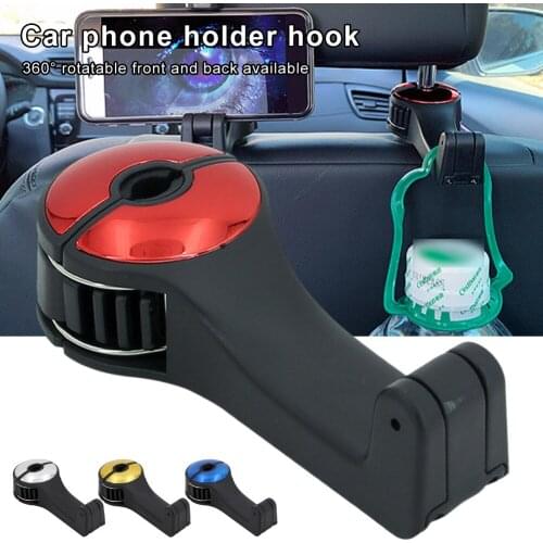 Universal 2 In 1 Car Headrest Hook with Phone Holder Car Back Seat Hanger Organizer for Clothes Handbag Car Interior Accessories