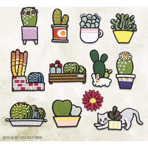 50pcs/Lot Succulent Plants Embroidery Patches Letters Clothing Decoration Accessories Diy Iron Heat Transfer Applique