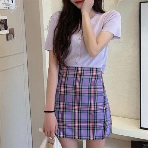 Jupe clothes vintage Summer Women Skirt Empire Waist Korean Style Pleated Skirts Women Cute Sweet Girls School Plaid Mini Skirt