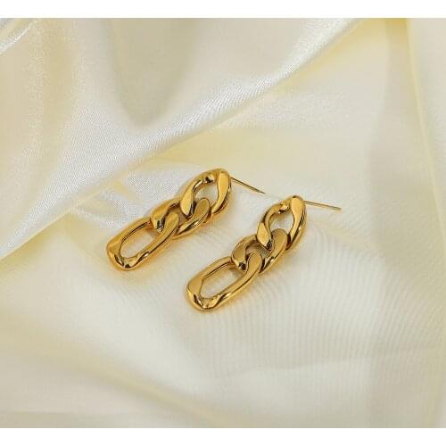 2021 New Trend Long Curb Chain Link Earrings For Women female Gold Plated Stainless steel Drop Earring