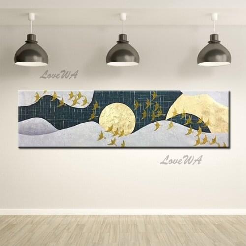 Handmade Gold Foil Canvas Oil Painting Modern Mountain Scenery Pictures Canvas Wall Art Home Decorative Paintings Unframe Items