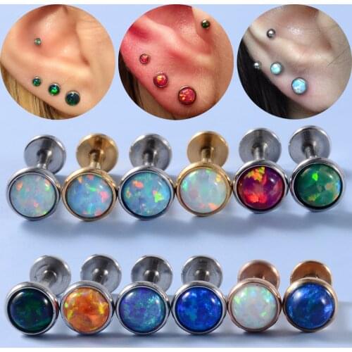 1PC Internal Thread Labret Stud Opal Lip Studs Helix Ear Tragus Cartilage Flat Base Earring Lip Ring Body Piercing Jewelry 16G