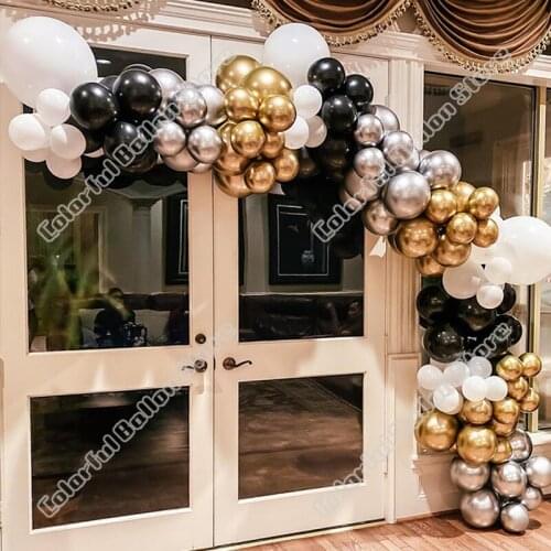 125pcs White Black Latex Balloon Arch Kit Gold Silver Balloon Wedding Birthday Party Baby Shower Backdrop Event Table Decoration