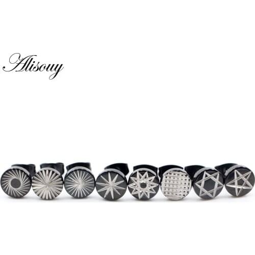 Alisouy 2PC Korean Simple Statement Earrings Stainless Steel Stud Earrings For Women Vintage Black Star Small Earring