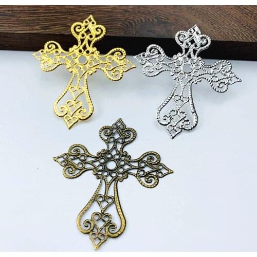 20 pcs/lot 58x63mm Metal Filigree Cross Flowers Slice Charms base Setting Jewelry DIY Components Findings