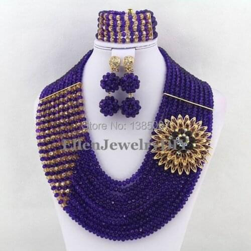 2019 New Purple Crystal Beads Nigerian Wedding African Crystal Beads Jewelry Set Crystal Necklace Bracelet Earrings Sets WS4310