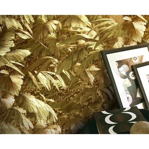 Beibehang Continental bright gold metallic reflective plant 3D wallpaper luxury living room TV background wallpaper tapety gold