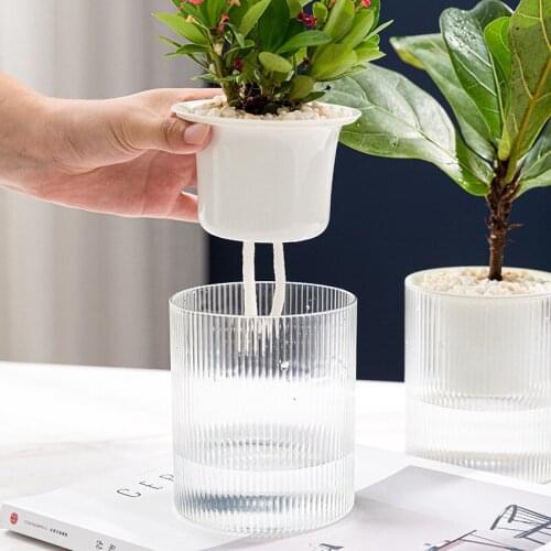 Automatic Water-Absorbing And Water-Storing Small Flower Pot Transparent Hydroponic Double-Layer Flower Pot For Garden Decoratio