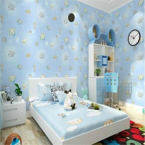 Beibehang papel de parede Cartoon sea shells Mediterranean blue children room environmental protection bedroom wallpaper tapety