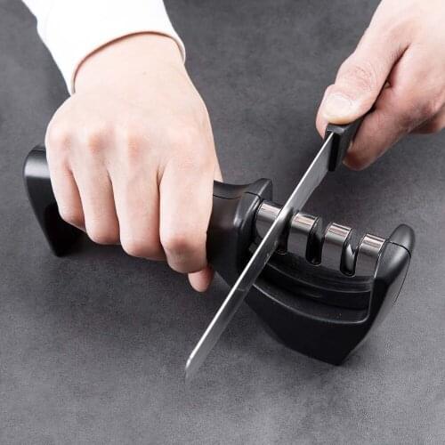 Large Black Knife Sharpener Professional Grinder Sharpening Stone 3 Stages Ceramic Sharpener Whetstone Kitchen Accessories