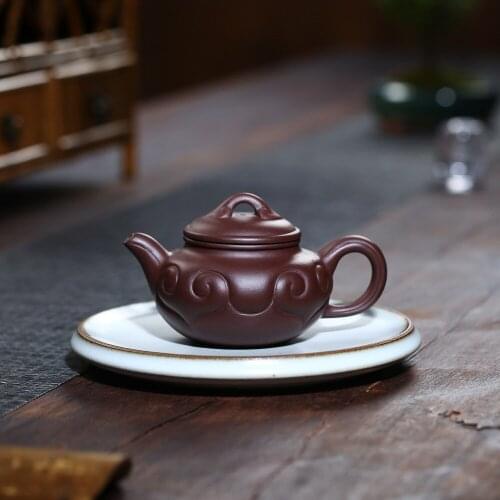 210cc Chinese Yixing Purple Clay ZiNi Handmade Fanggu Ruyi Tea Pot Zisha Teapot by Lu Weiping