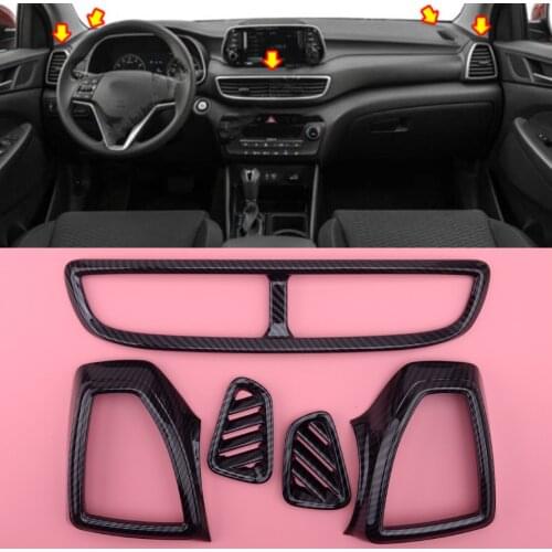 CITALL 5Pcs Carbon Fiber Style Console Dashboard Air Outlet Cover Trim Fit For Hyundai Tucson 2019 2020