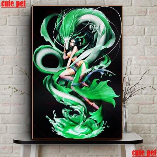 DIY square round Diamond Painting Blue Dragon and Fantasy Woman Cross Stitch Mosaic Diamond Embroidery Pattern Rhinestone Decor