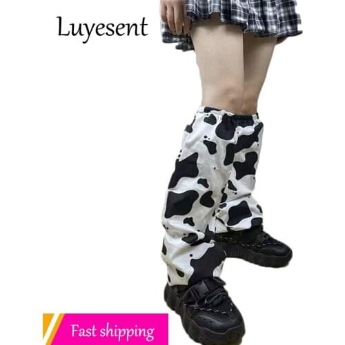 Y2k Kawaii Girl Gothic Leg Warmer Lady Harajuku Cow Print Foot Covers Sweet Japanese Leg Warmers Korean Black White Long Socks