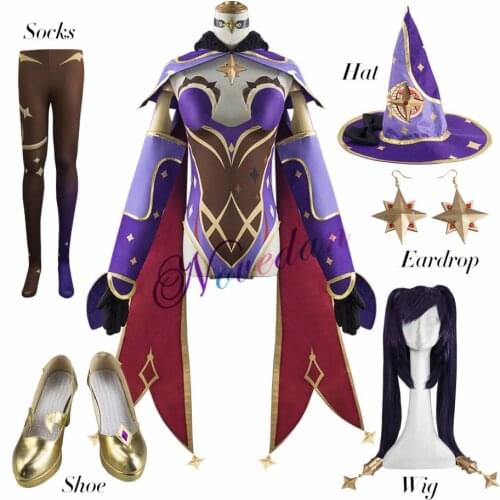 Hot Anime Game Genshin Impact Cosplay Mona Costume Girls Women Halloween Carnival Party Sexy Dress Uniform Cosplay Wig Outfit