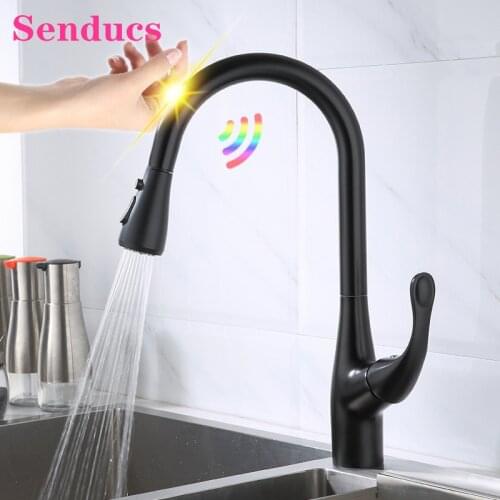 Black Touch Kitchen Faucets of Hot Cold Pull Out Kitchen Mixer Tap Quality Brass Sensor Kitchen Taps Smart Touch Kitchen Faucet