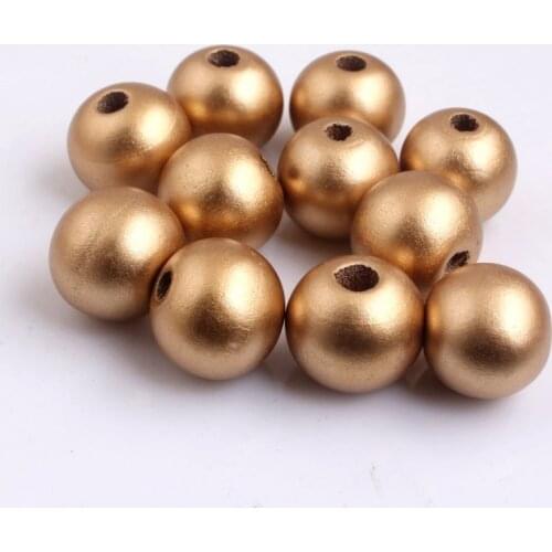 Kwoi vita Big Holes 20mm 100pcs Chunky Gold Color Round Wood beads for Kids Teething Necklace Jewelry