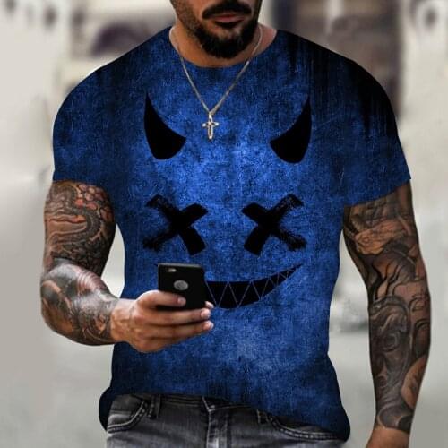 2021 summer new mens street fashion plus size clothing 3D printing full body pattern smiley face printing T-shirt short sleeves