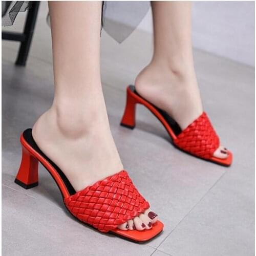 Luxury Slides Women High Heels Mules Fetish Pumps Individual Weave Leisure Blue Office Ladies Prom Slippers Womens Shoes
