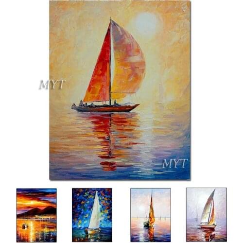 Living Room Wall Pictures Beautiful Sailboat Oil Paintings Home Decoration Wall Art Knife Painting Canvas No Framed