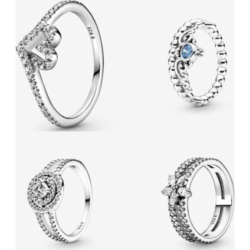 New 925 Silver Sparkling Double Halo Ring For Women Luxury Fashion Wear Crystal Cinderella Blue Tiara Rings Jewelry For Women