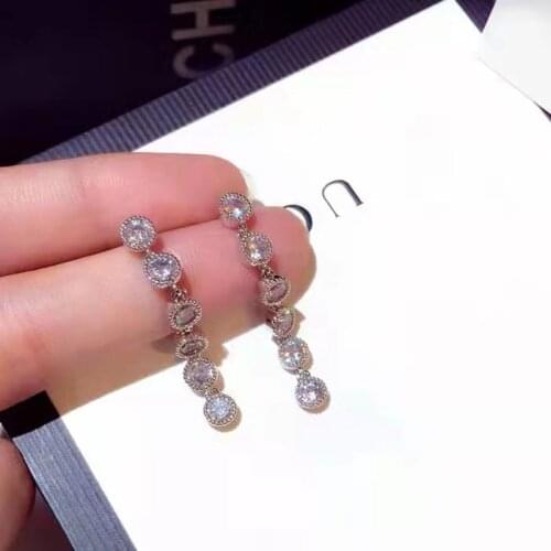 New Korea Fashion Temperament Long Shape Earrings for Women AAA Zirconia Engagement Wedding Gift for Female Wholesale