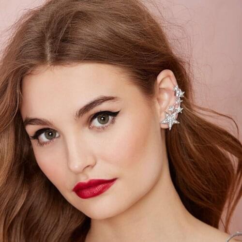 New Fashion Zinc Alloy Rhinestones Multi Five-Pointed Stars Charms Clip Earrings For Women