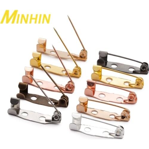 MINHIN 50pcs/lot Brooch Base for Jewelry Making Safety Pins Brooch Settings Blank Base Locking Clasp Pin Holder Jewelry