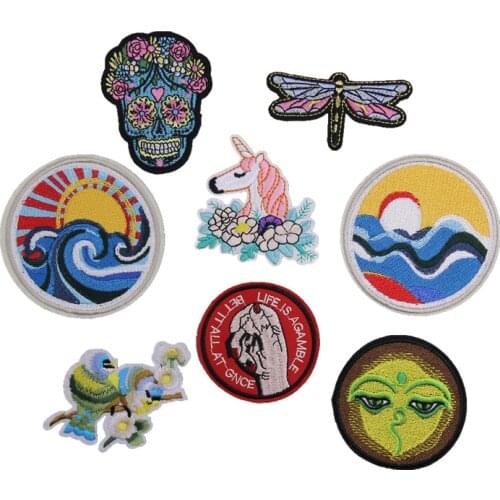 PGY Sunset Punk Skull Unicorn Patches Embroidered Iron On Patch For Clothes Jeans Jacket Sticker Badge Animal Patches Decor