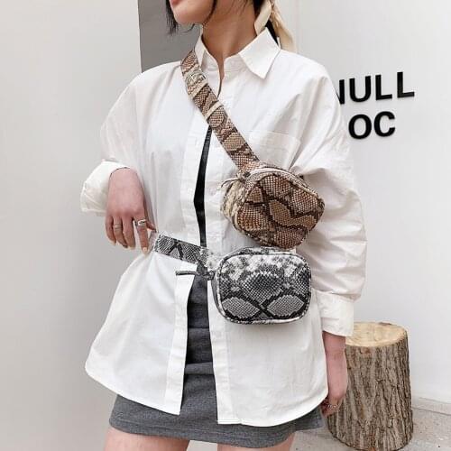 2021 Women Belt Bag Retro Serpentine PU Leather Waist Bag Fashion Oval Fanny Packs Female Snake Print Crossbody Casual Chest Bag