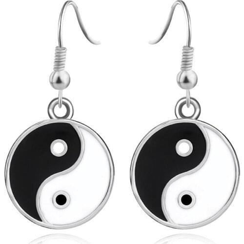Simple Chinese Tai Chi Round Pendant Earrings Fashion Womens Yin Yang Gossip Punk Accessories Jewelry Gifts For Friends