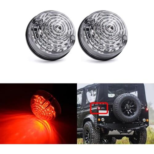 Clear Lens Round 73mm 2PCs Red Rear Stop Brake Tail Light For Land Rover Defender 1990-2016 90/110 1983-1990