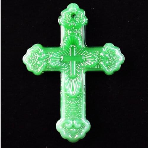 76x55x7mm Nerw Carved Green Jades Cross Pendant Bead