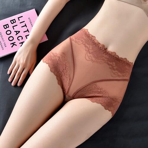 Sexy Lace Panties Women Underwear High Waist Transparent Charming Seamless Plus Size Briefs Health Knickers Lingerie beautiful