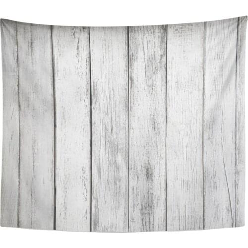 Gray Rustic White Plank Wood Table Abstract Aged Architecture Board Building Tapestry Home Decor Wall Hanging 50" x 60" Inches
