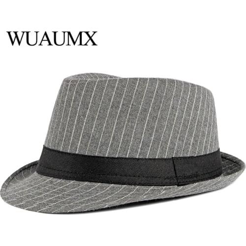 Wuaumx British Style Fedoras Hat For Men Women Stripe Jazz Hats Unisex Top Panama Hat Spring Autumn Bowler Caps chapeau femme