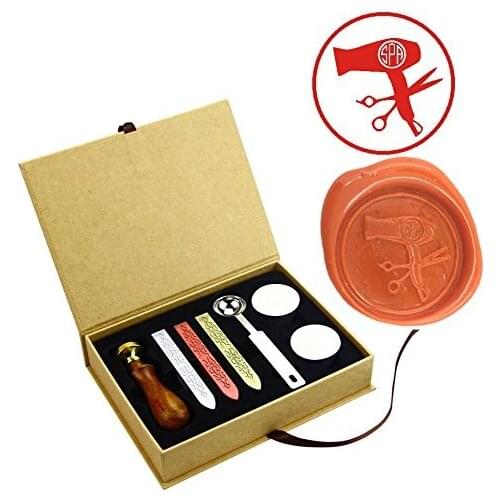Siscors Hair Drier Vintage Brass Monogram Name Wax Seal Stamps Kit Barber Wedding invitation Stamps