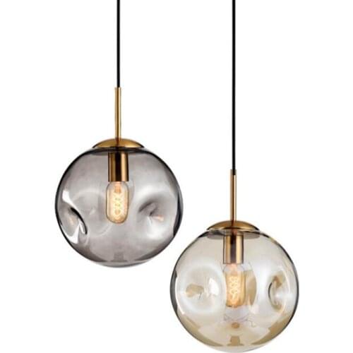 Modern Loft Glass Ball Pendant Light LED E27 Nordic Hanging Lamp with 2 Colors for Living Room Restaurant Bedroom Lobby Kitchen
