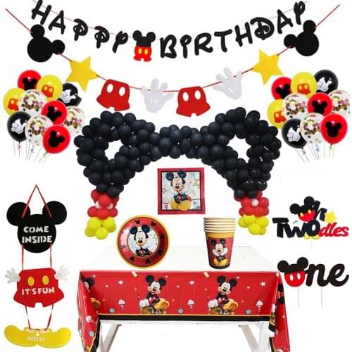 Disney Cartoon Mickey Mouse Theme Cutlery Kids Party Decoration Birthday Party Baby Bath Cup Plate Party Supplies Dinner sets