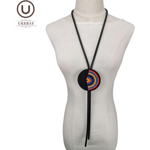 UKEBAY New Original Jewelry Female Long Necklaces Rubber Chain Black Wooden Accessories Gothic Clothes Necklace Statement Chains