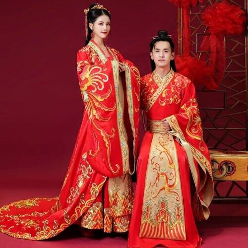 Dragon Phoenix Embroidery One Size Marry Hanfu Chinese Traditional Couple Wedding Suit Elegant Bride Dress китайская одежда