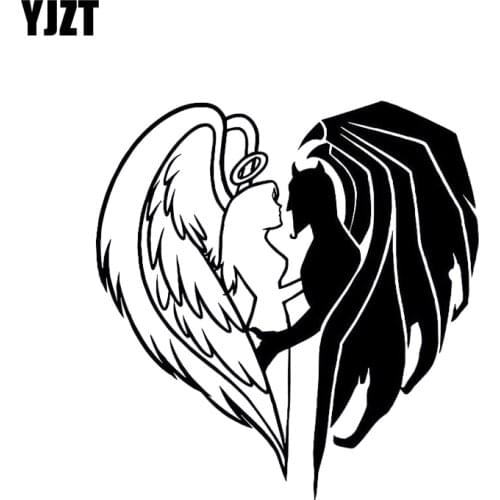 YJZT 14.5*15.1CM Get Together Become Heart Demon Angel Decal Black/Silver Vinyl Car Sticker Silhoutte Covering The Body C20-1219