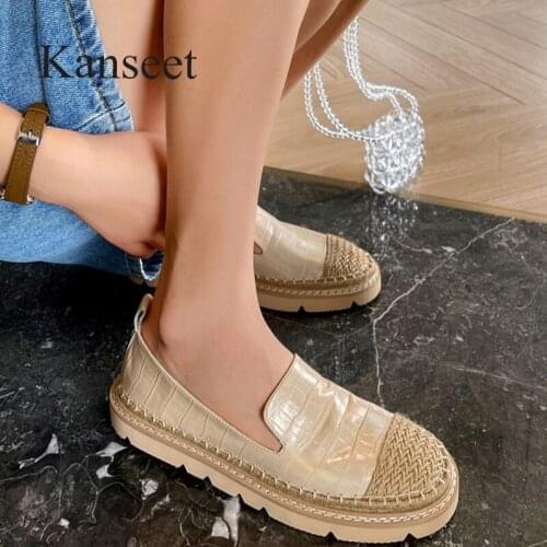 Kanseet Patchwork 2021 Spring Autumn Genuine Leather Woman Flats Shoes Round Toe Platform Female Flat Casual Black Loafers Shoes