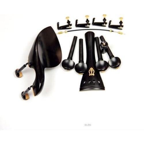 1 Set New Ebony Wood 4/4 Violin Parts Chinrest & Black Clamps Endpin Tuners