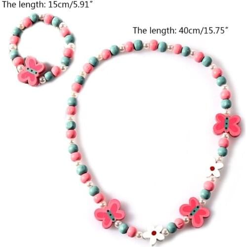 1 Set Children Kids Mix Color Wooden Beads Necklace Bracelet Princess Jewelry BX0D